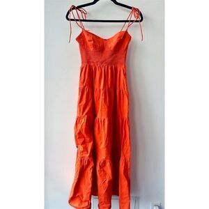 WAYF Women's Orange Smocked Tiered Maxi Dress Size S Summer